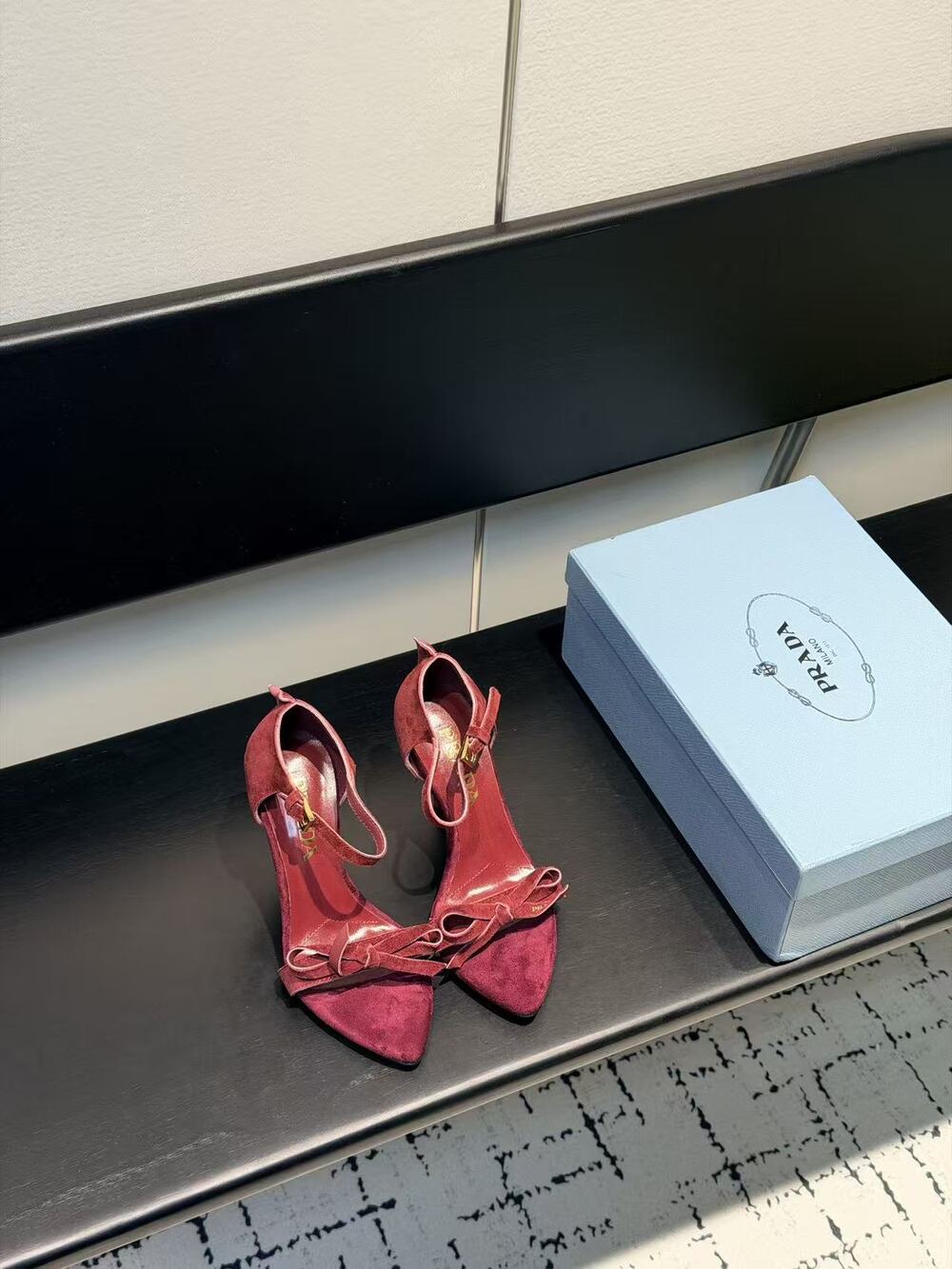 Prada Red Patent Leather Open Toe Slingback Stiletto Heels